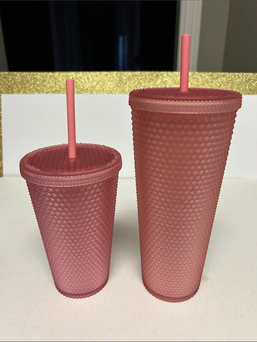Bundle of 2 Starbucks Matte Pink Studded Reusable Tumbler Set with Straws